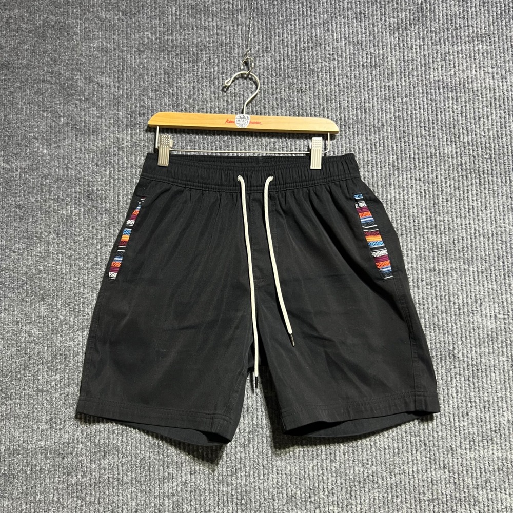 Wowie Shorts Mens Small Black 7" Inseam Southwestern Trim Elastic Waist Casual